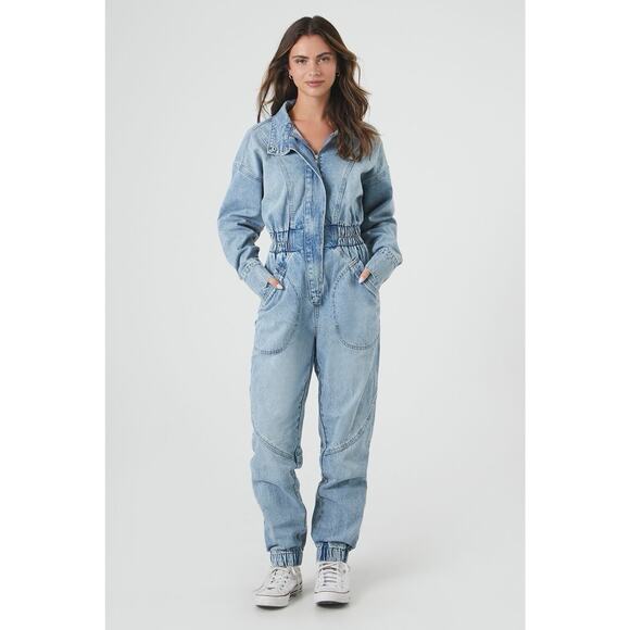 New w/tags Forever 21 Jumpsuit 2X Denim Boiler jumpSuit Jogger - Picture 1 of 5